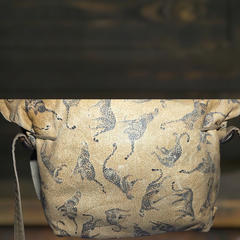 RARE Vintage 80s Carlos Falchi Running Cheetah Print Leather Drawstring Bag - Picture 12 of 16